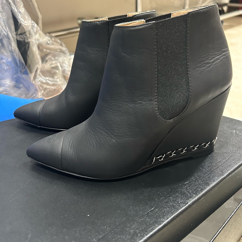 CHANEL Black Wedge Ankle Boots